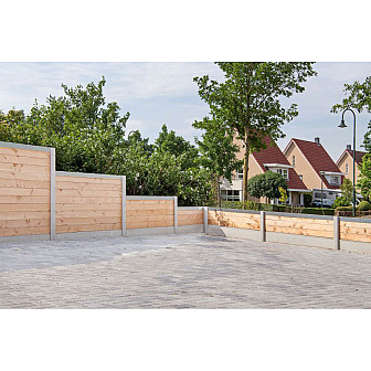 Sleufpaal tussenmodel tbv stapelprofielen wit/grijs vlakke kop brede ondersleuf 10x10x275 cm