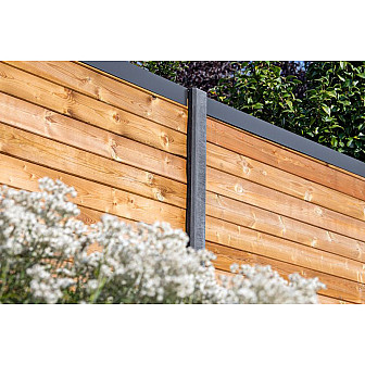 Sleufpaal hoekmodel tbv stapelprofielen antraciet vlakke kop brede ondersleuf 11,5x11,5x275 cm