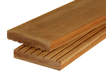 Hardhouten Vlonderplank 2,5x14,5 cm 1 zijde glad, 1 zijde anti-slip profiel