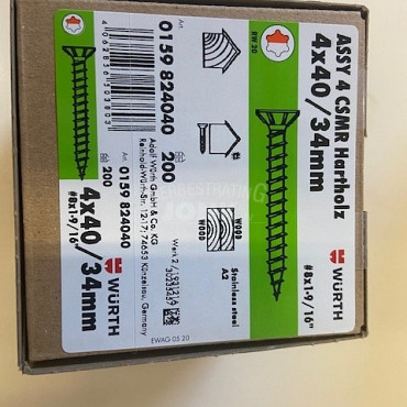 Wurth schroef eco assy 3.0 RVS a2 hardhout 4,0x40/34