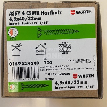 Wurth schroef eco assy 4 RVS a2 hardhout 4,5x40/33