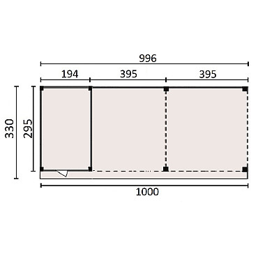 JWOODS Buitenverblijf 1000x300cm incl. berging 200(b), Fijnbezaagd zweeds rabat zwart