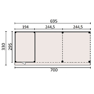 JWOODS Buitenverblijf 700x300cm incl. berging 200(b), Fijnbezaagd zweeds rabat Naturel