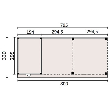 JWOODS Buitenverblijf 800x300cm incl. berging 200(b), Fijnbezaagd zweeds rabat Naturel