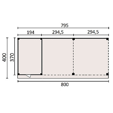 JWOODS Buitenverblijf 800x370cm incl. berging 200(b), Fijnbezaagd zweeds rabat Naturel