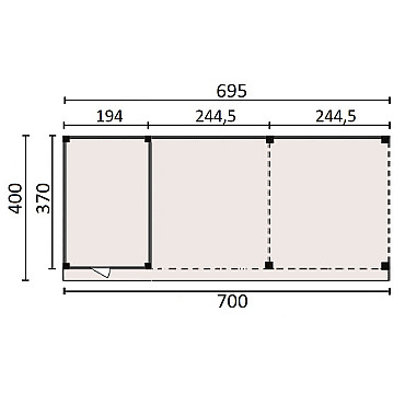 JWOODS Buitenverblijf 700x370cm incl. berging 200(b), Fijnbezaagd zweeds rabat Naturel