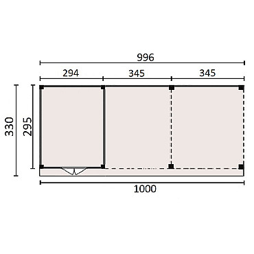 JWOODS Buitenverblijf 1000x300cm incl. berging 300(b), Fijnbezaagd zweeds rabat Naturel