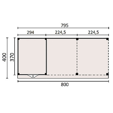 JWOODS Buitenverblijf 800x370cm incl. berging 300(b), Fijnbezaagd zweeds rabat Naturel