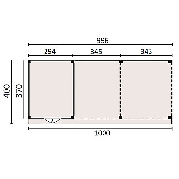 JWOODS Buitenverblijf 1000x370cm incl. berging 300(b), Fijnbezaagd zweeds rabat Naturel