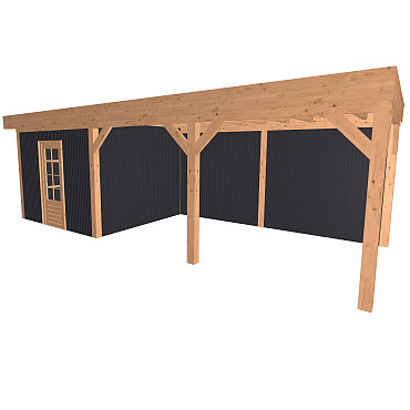 JWOODS Buitenverblijf 900x370cm incl. berging 200(b), Geschaafd met verticaal Triple rabat Zwart