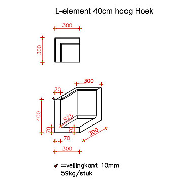 L-Hoekelement 30x30x40 cm (L x Voet x H) Antraciet