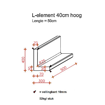 L-Element 50x30x40 cm (L x Voet x H) Grijs