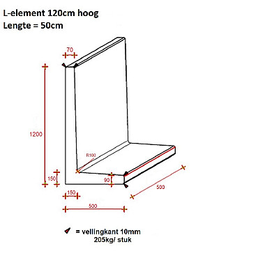 L-Element 50x50x120 cm (L x Voet x H) Antraciet