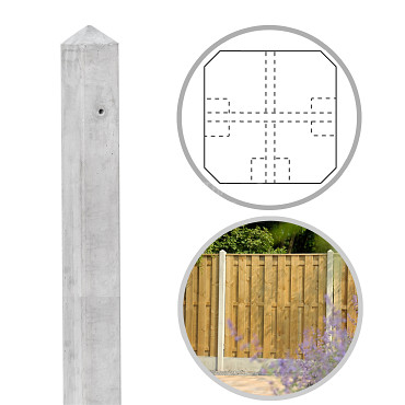Beton Hoekpaal (3sp) 10x10x280 cm, Grijs tbv Scherm 180