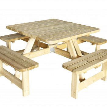 Picknicktafel Vierkant, 8-persoons, bladmaat 115 x 115 cm.