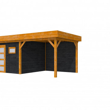 Douglas Topvision tuinhuis Raaf, 300 x 300 cm. en luifel 300 cm., zwart geïmpregneerd / transparant