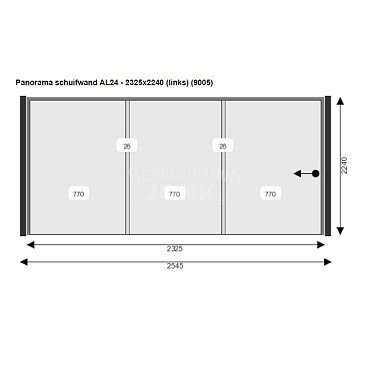 Glazen Schuifwand 232,5(B)x224(H) cm tbv voorzijde Buitenverblijf 800x300/370 cm met berging 300 cm (let op! 2x nodig)