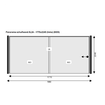 Glazen Schuifwand 177(B)x224(H) cm tbv voorzijde Buitenverblijf 400x300/370 cm met berging 200 cm