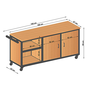 Buitenkeuken Acero 190x57x88 (bxdxh) onbehandeld, geschaafd douglas