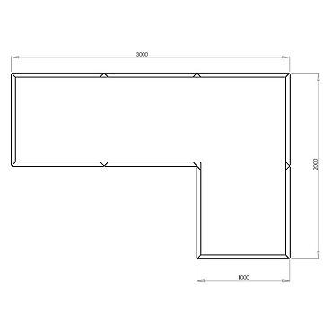 Cortenstaal L-vormige plantenbak Kansas 100, 300x200x100 cm met bodemplaat