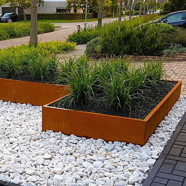 Cortenstaal L-vormige plantenbak Kansas 120, 360x240x40 cm met bodemplaat