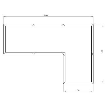 Cortenstaal L-vormige plantenbak Kansas 70, 210x140x70 cm met bodemplaat