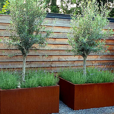 Cortenstaal vierkante plantenbak Miami 120x120x80 cm met bodemplaat