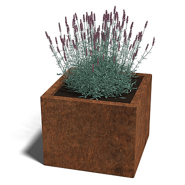 Cortenstaal vierkante plantenbak Miami 50x50x50 cm met bodemplaat + 4 wielen