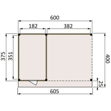 JWOODS Buitenverblijf 600x370cm incl. berging 200(b), Geschaafd met zweeds rabat Naturel