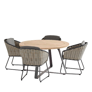 Bo Dining set + Prado teak tafel rond 130 Ø cm