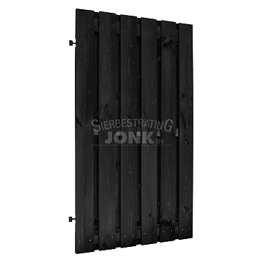 Grenen Tuindeur recht op zwart stalen frame 100x195cm, Zwarte planken