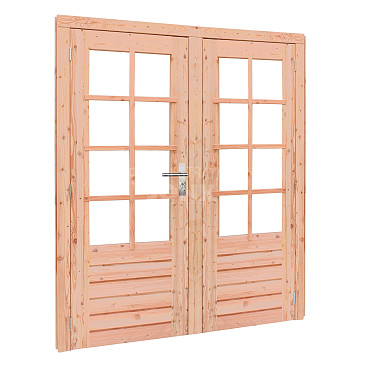 Douglas dubbele deur 8-ruits incl. kozijn, 168 x 201 cm. kleurloos geïmpregneerd