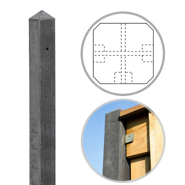 Beton Hoekpaal (3sp) 10x10x280 cm, Antraciet tbv Scherm 180