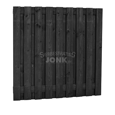 Grenen geschaafd plankenscherm 19-planks 15 mm, 180x180 cm. recht, zwart gedompeld, tuinscherm, schutting