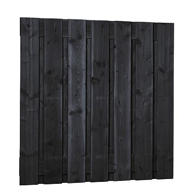 Douglas fijnbezaagd plankenscherm 15-planks 19 mm, 180x180 cm, zwart gedompeld