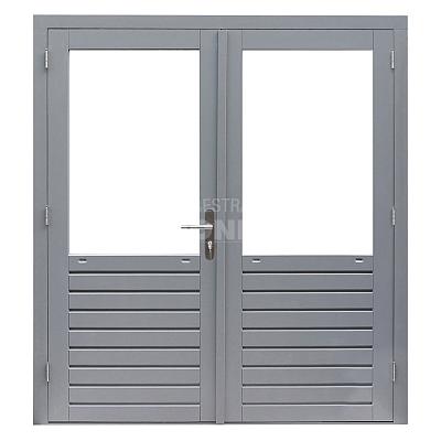 Hardhouten dubbele 1-ruits deur Prestige met dubbelglas, 202 x 221 cm., grijs gegrond