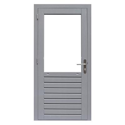Hardhouten enkele 1-ruits deur Prestige met dubbelglas, 109 x 221 cm., rechtsdraaiend, grijs gegrond