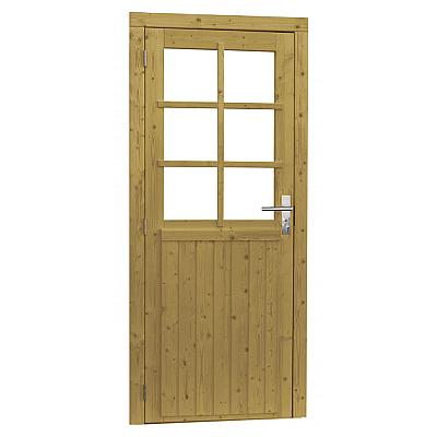 Vuren enkele 6-ruits deur incl. kozijn, 90 x 201 cm., linksdraaiend, groen geïmpregneerd