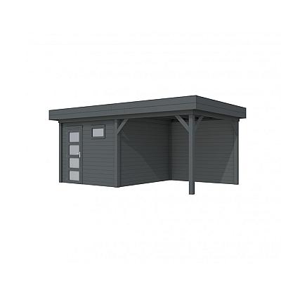 Vuren Topvision tuinhuis Tapuit, 300 x 300 cm. en luifel 300 cm., antraciet gespoten