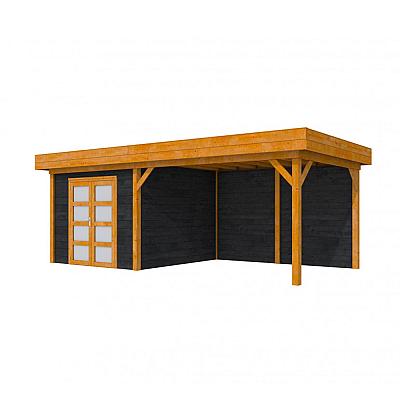 Douglas Topvision tuinhuis Roek, 300 x 300 cm. en luifel 400 cm., zwart geïmpregneerd / transparant