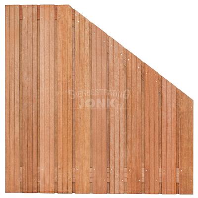 Tuinscherm Hoorn, geschaafd onbehandeld hardhout, 23-planks, verloop, 180x90/180 cm
