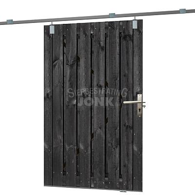 Schuifdeur incl. rail, zwart gespoten geschaafd grenen, 15-planks, 130x195 cm