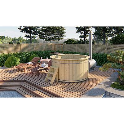 Hottub Basic met externe kachel onbehandeld geschaafd vuren