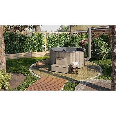 Hottub Deluxe Octa met interne kachel thermisch gemodificeerd, geschaafd vuren