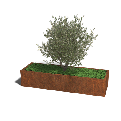 Cortenstaal plantenbak rechthoek XL, 200 x 60 cm., hoogte 60 cm.
