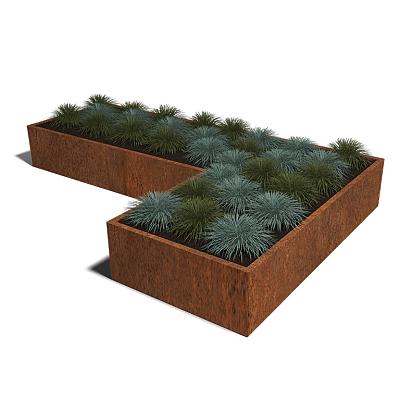 Cortenstaal L-vormige plantenbak Kansas 100, 300x200x100 cm geen bodemplaat