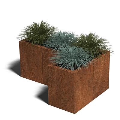 Cortenstaal L-vormige plantenbak Kansas 30, 90x60x30 cm met bodemplaat