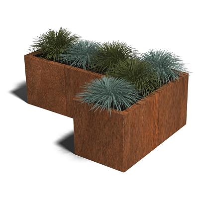 Cortenstaal L-vormige plantenbak Kansas 40, 120x80x30 cm geen bodemplaat