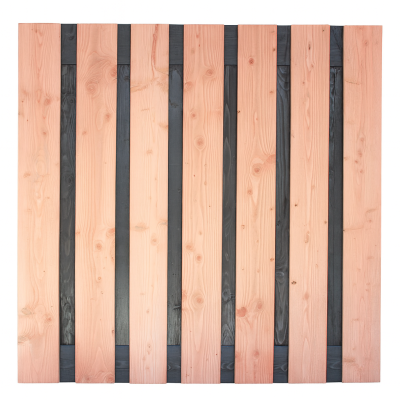 Douglas fijnbezaagd plankenscherm met zwarte binnenkant, 15-planks 19 mm 180x180 cm