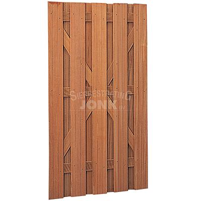 Tuinafscheiding hardhout scherm recht verticaal schutting deur poort bangkirai tuindeur